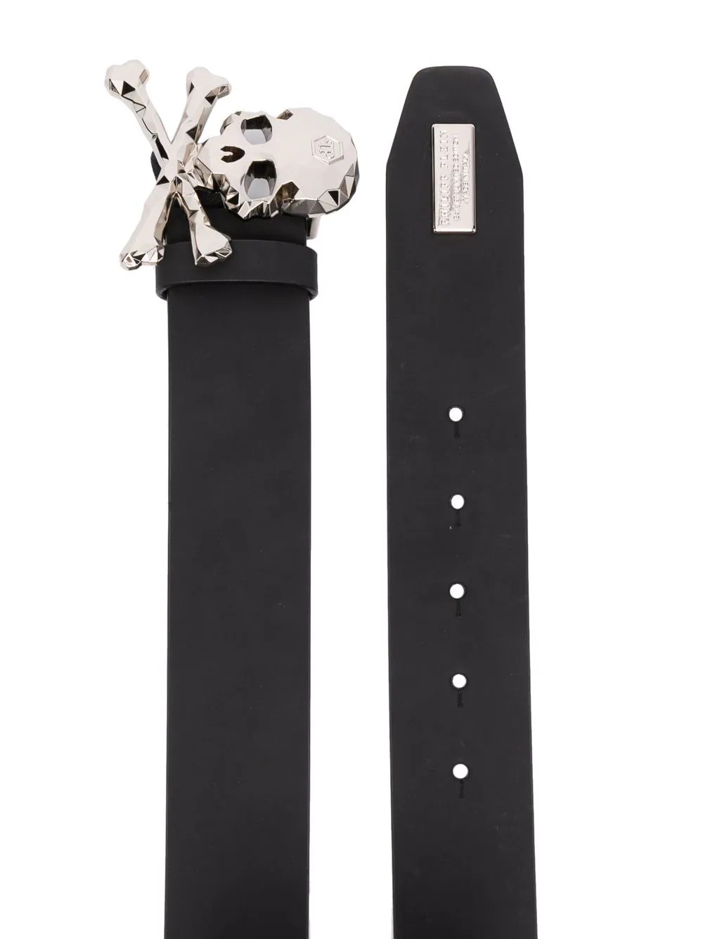 skull-appliqué leather belt - 2