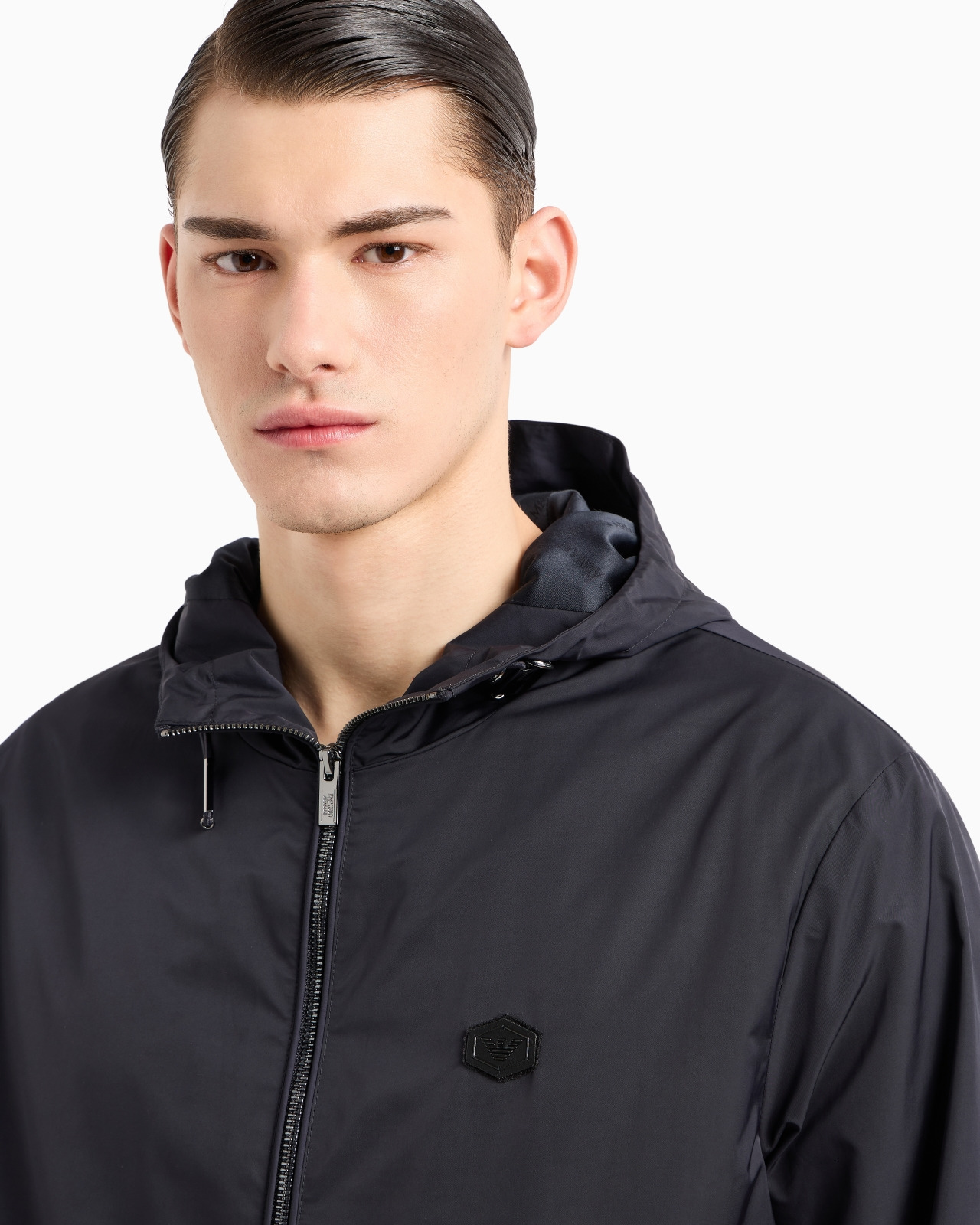 Hooded, water-repellent nylon blouson with logo patch - 5