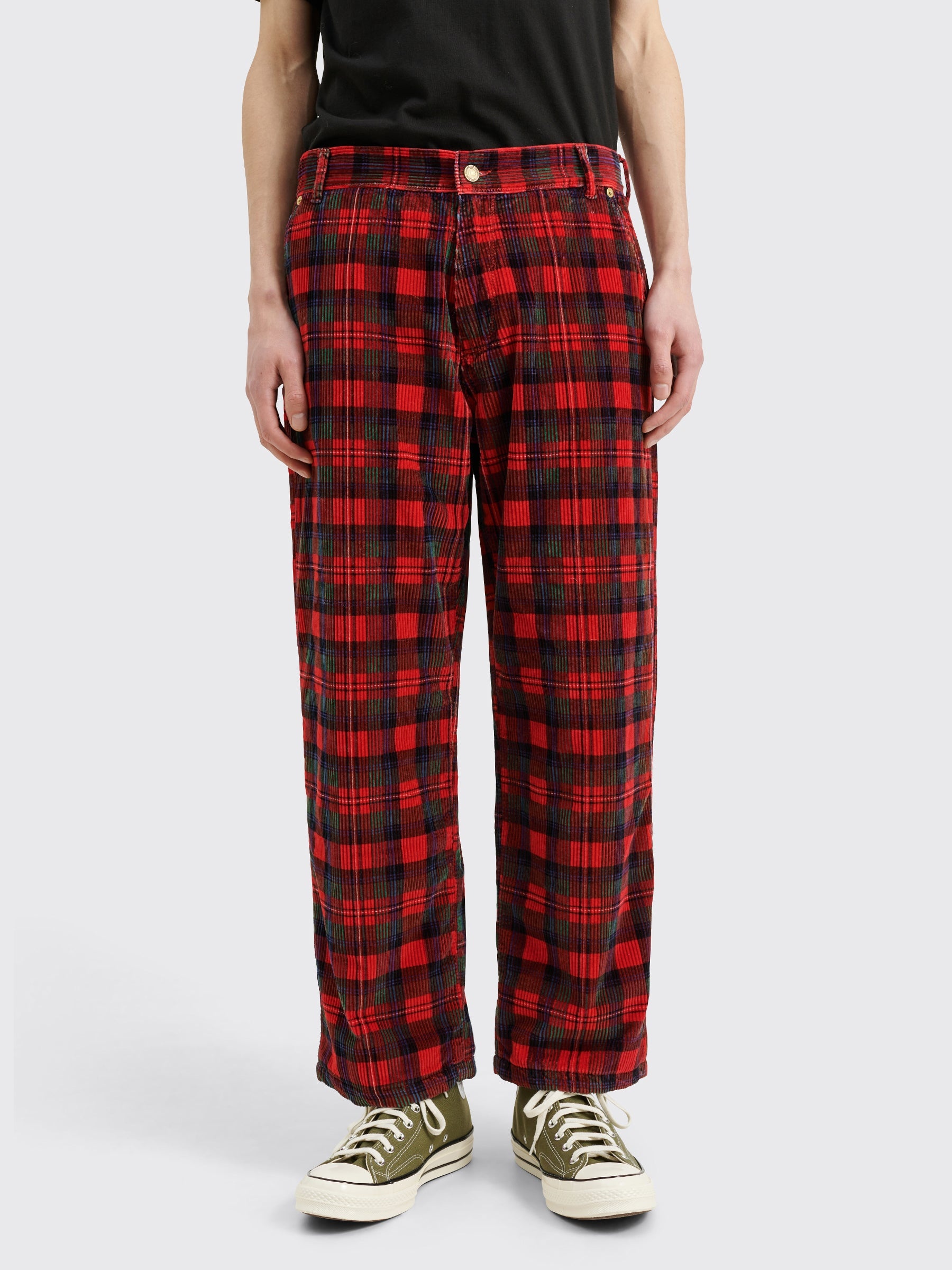 ERL PLAID CORDUROY PANTS RED - 2