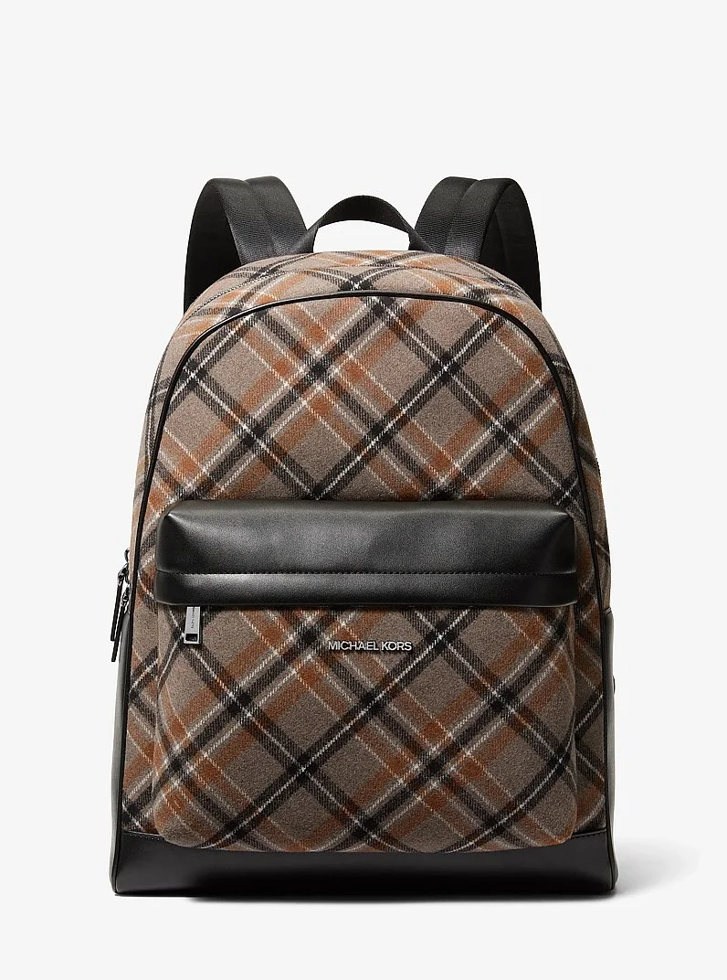 Pacey Plaid Print Wool Blend Backpack - 1