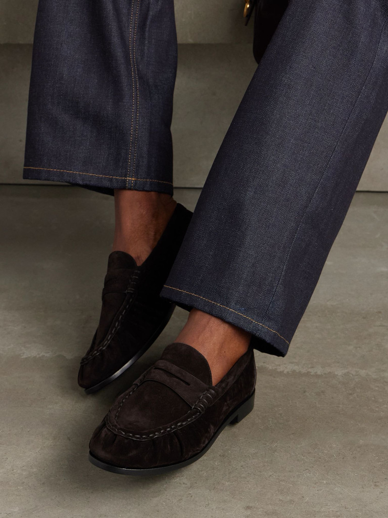 SAINT LAURENT Le Loafer logo-embellished suede loafers Dark brown outlook
