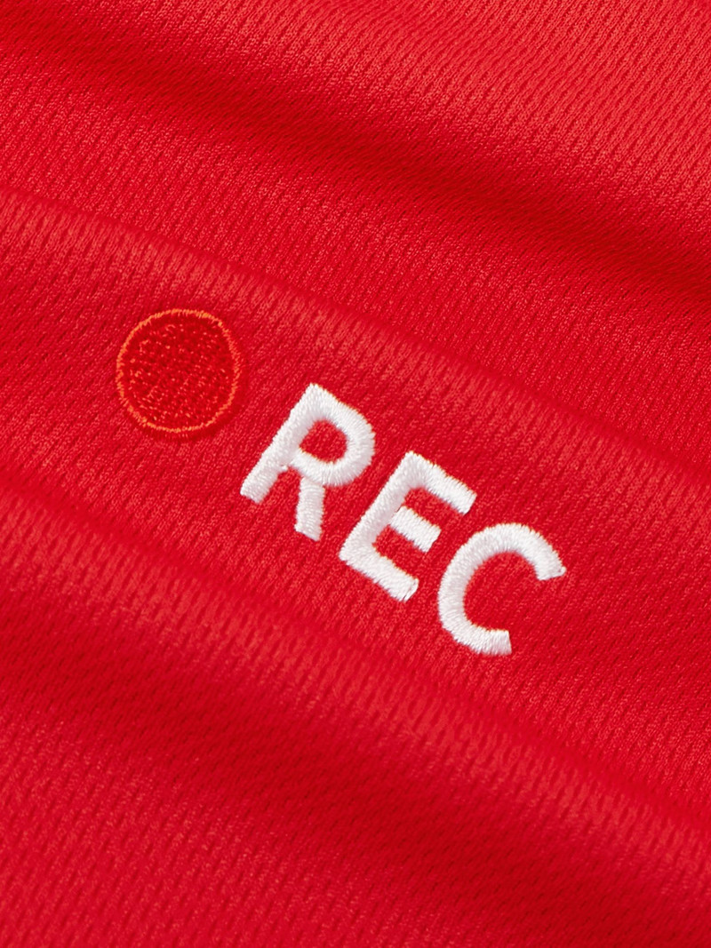 Printed Embroidered Panelled Cotton-Mesh T-Shirt Red 4