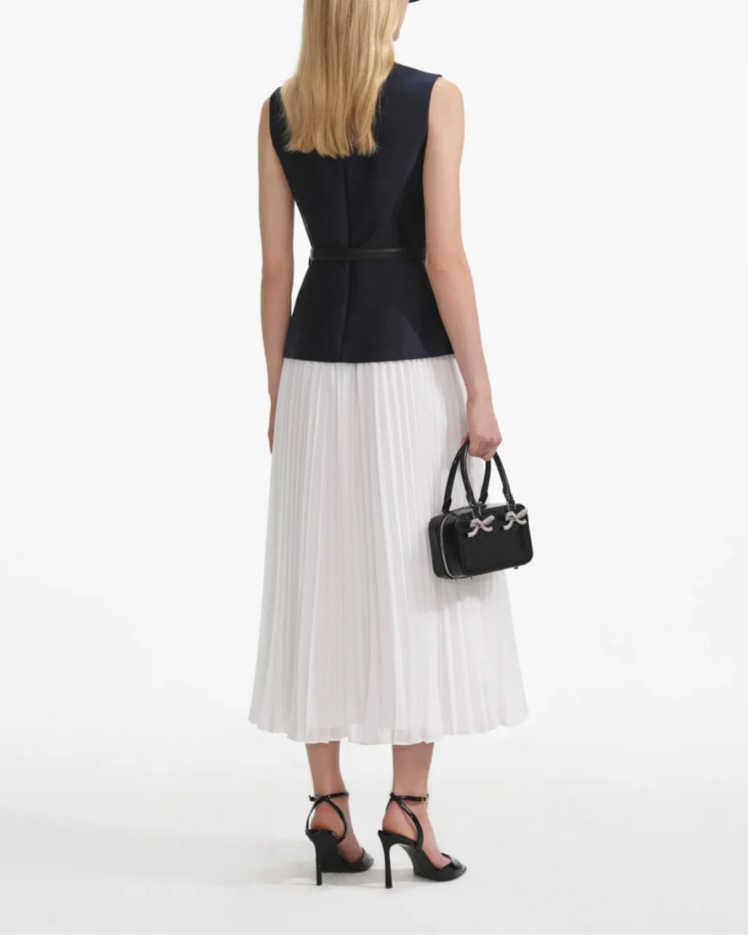 NAVY TAFFETA MIDI DRESS - 4