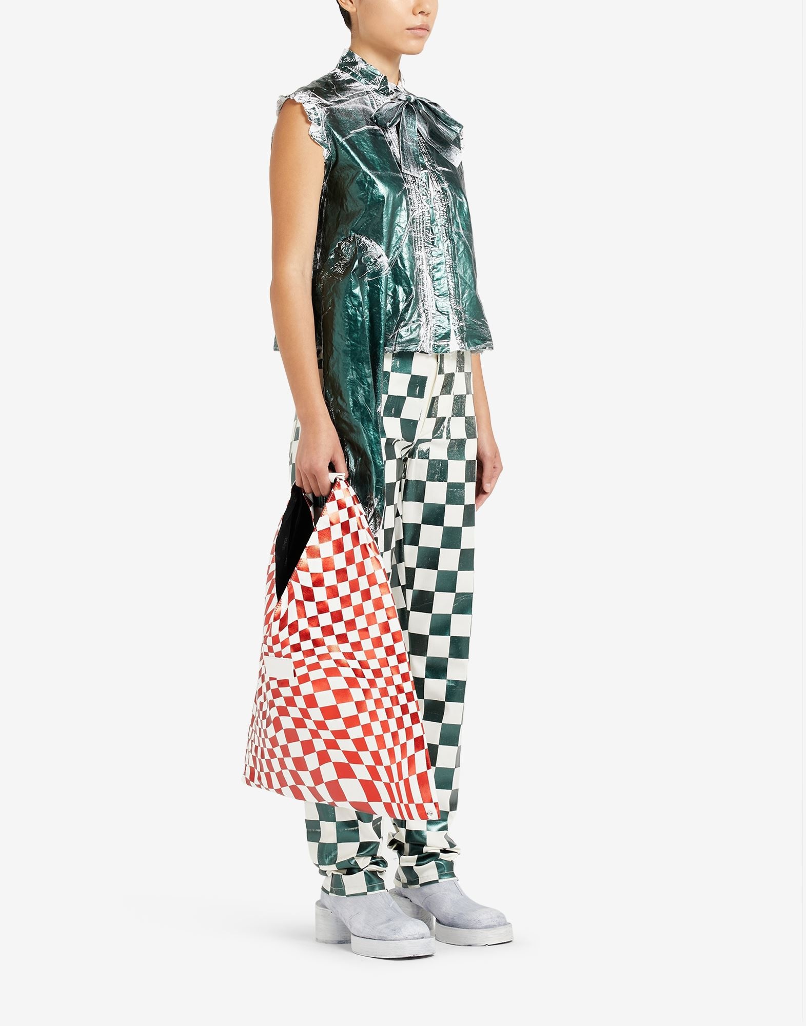 Distorted check print classic Japanese bag - 6