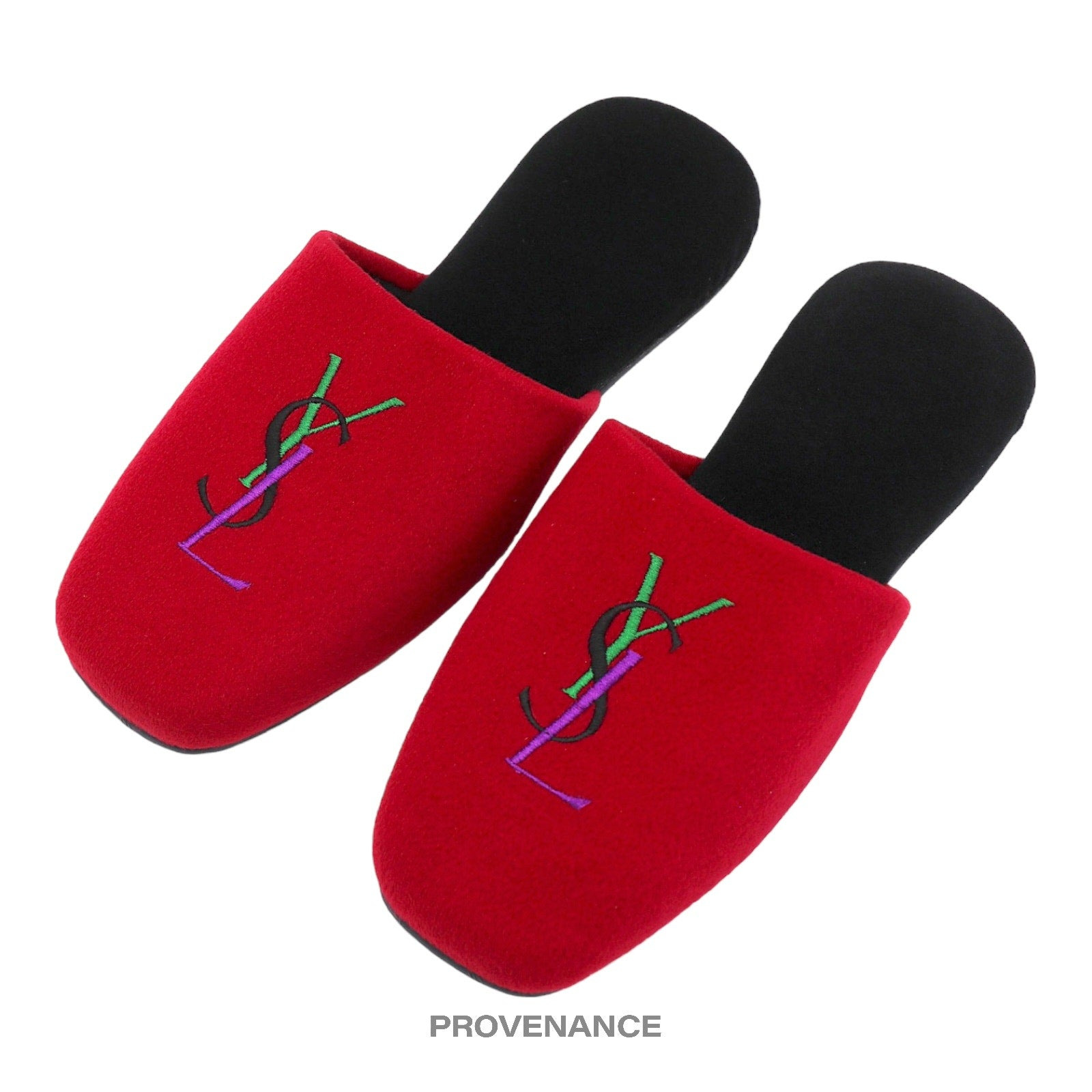 Yves Saint Laurent YSL Logo Slipper - Red Velour - 3
