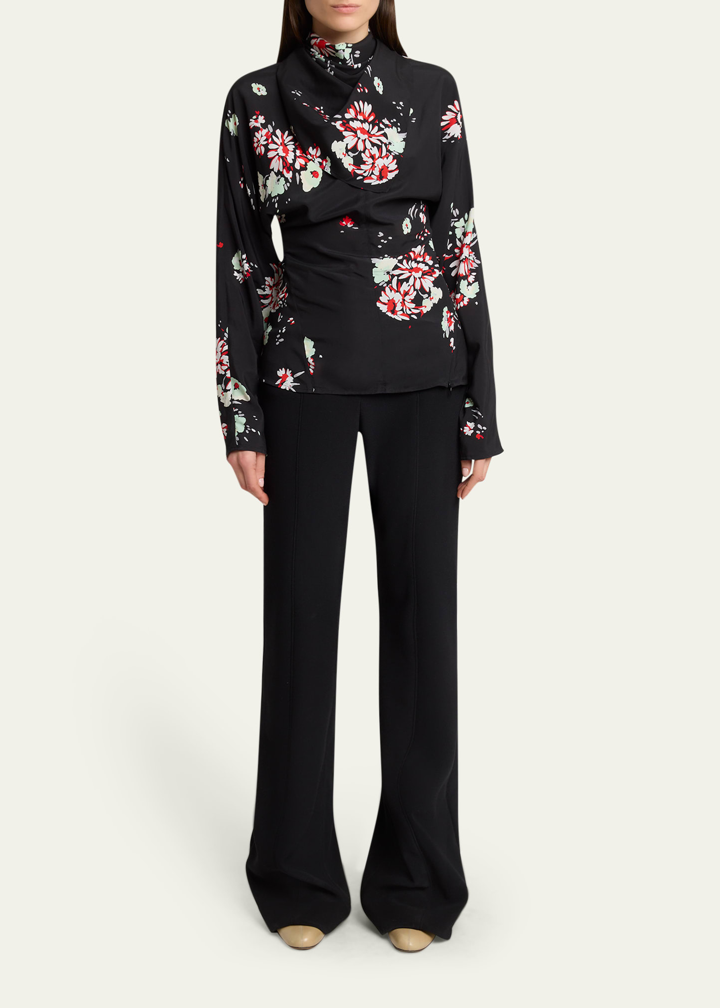 Ysabelle Floral Draped Long-Sleeve Top - 2