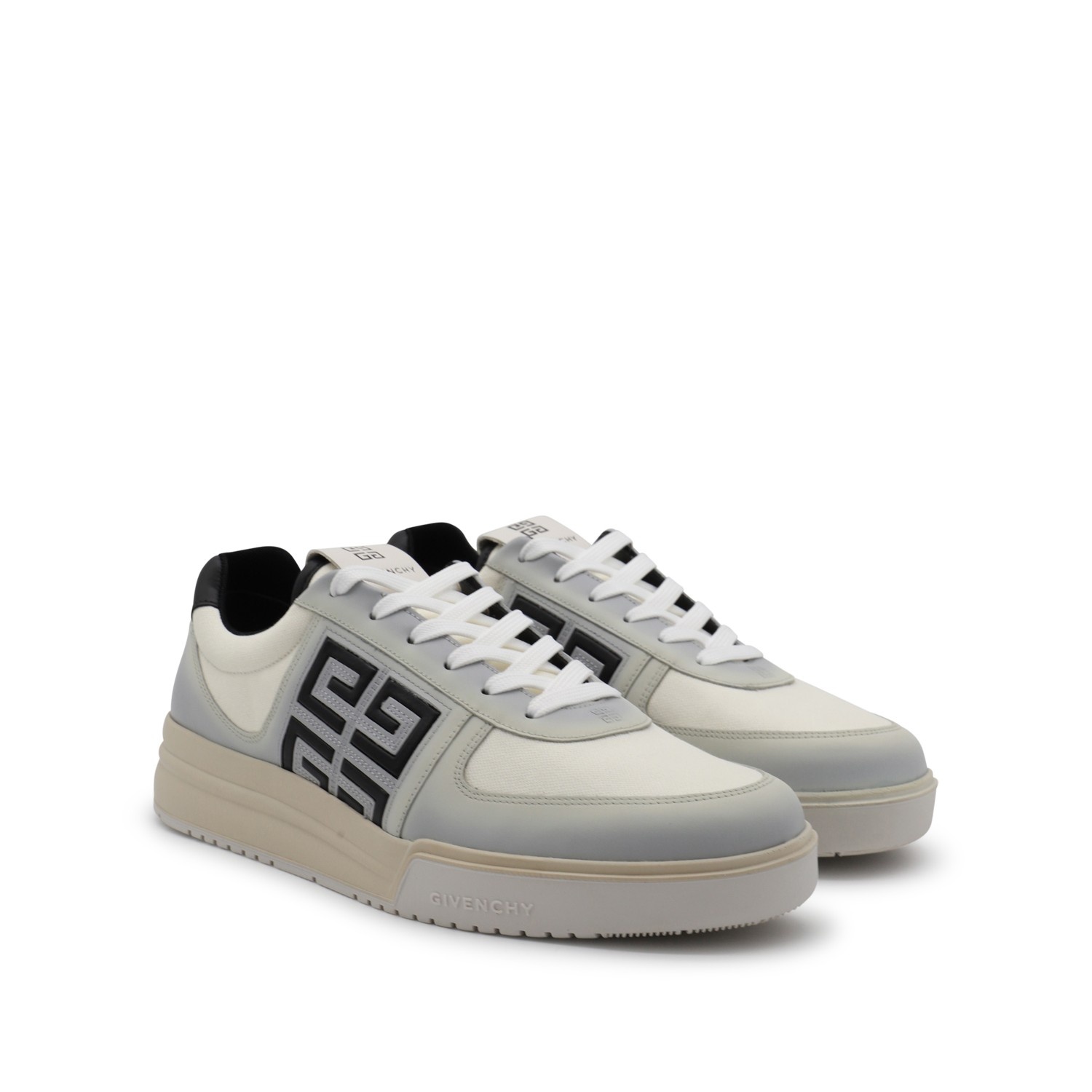 WHITE AND GREY LEATHER 4G SNEAKERS - 2