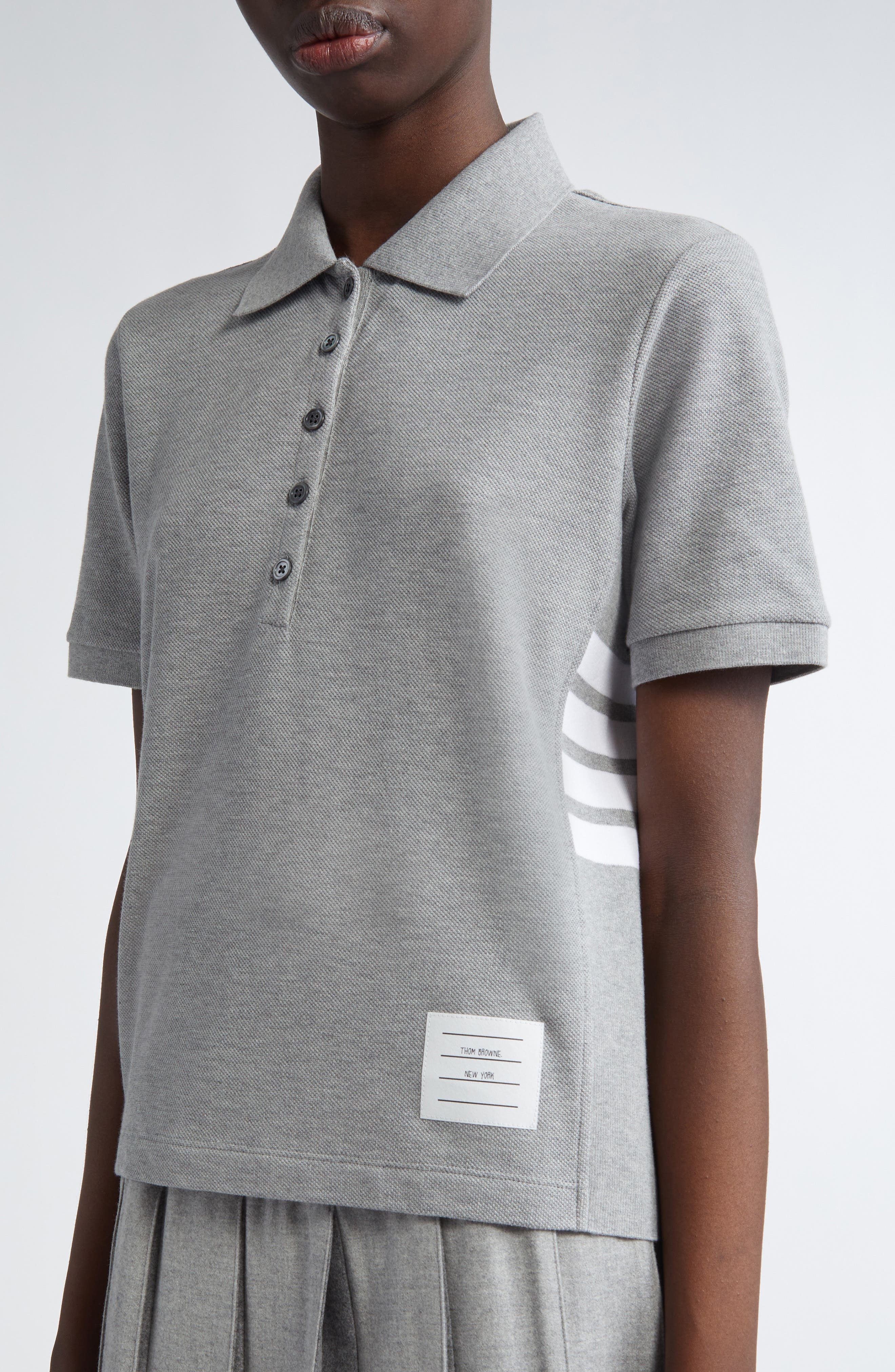 Thom Browne 4-Bar Cotton Piqué Polo in Grey at Nordstrom - 5