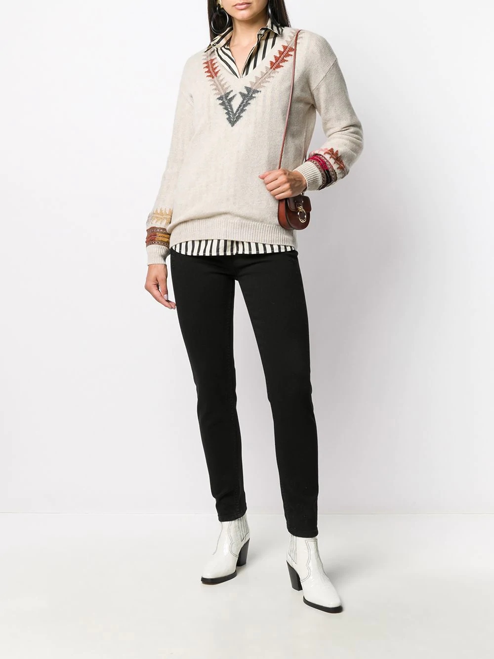 intarsia knit v-neck jumper  - 2