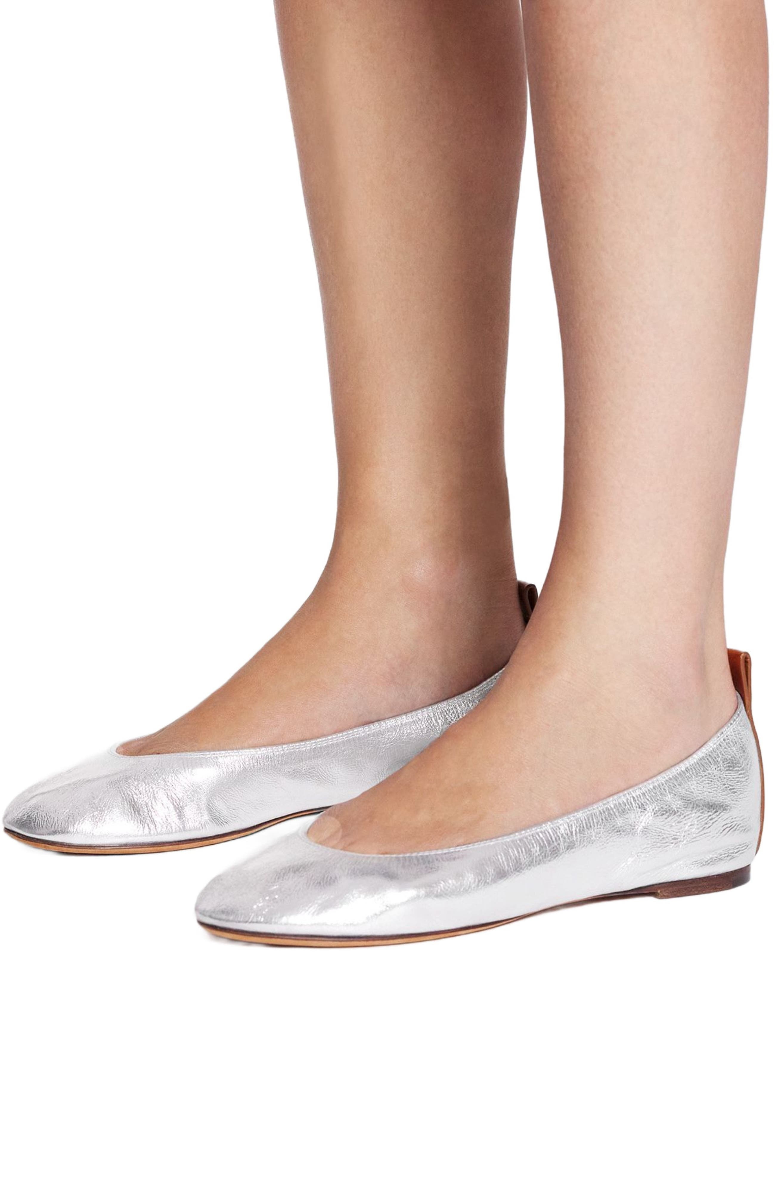 Lanvin The Ballerina Flat In Metallic Leather in Silver at Nordstrom - 6