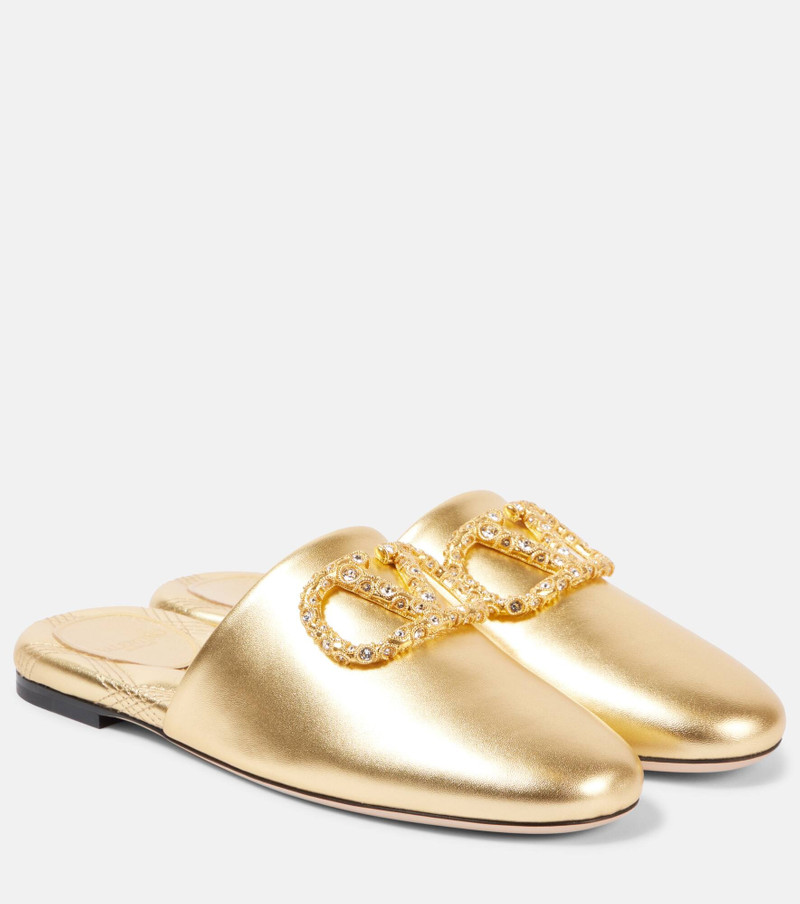 VLogo Signature metallic leather slippers - 1