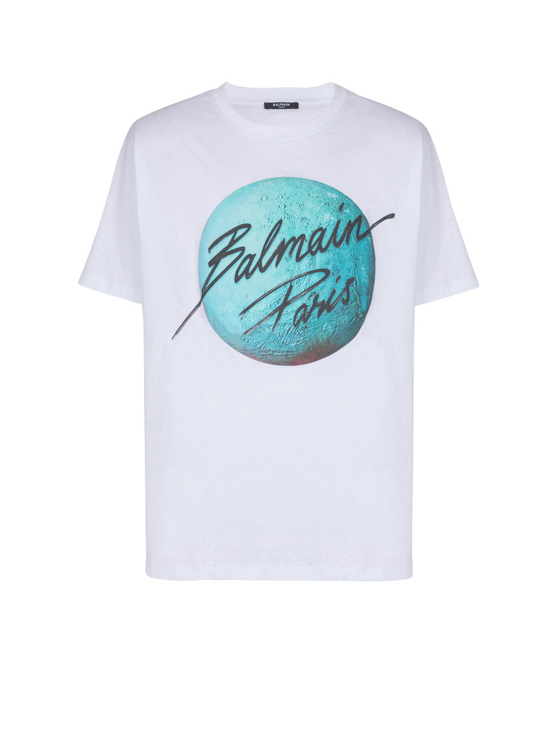 Printed Balmain Paris logo and planet T-shirt - 1