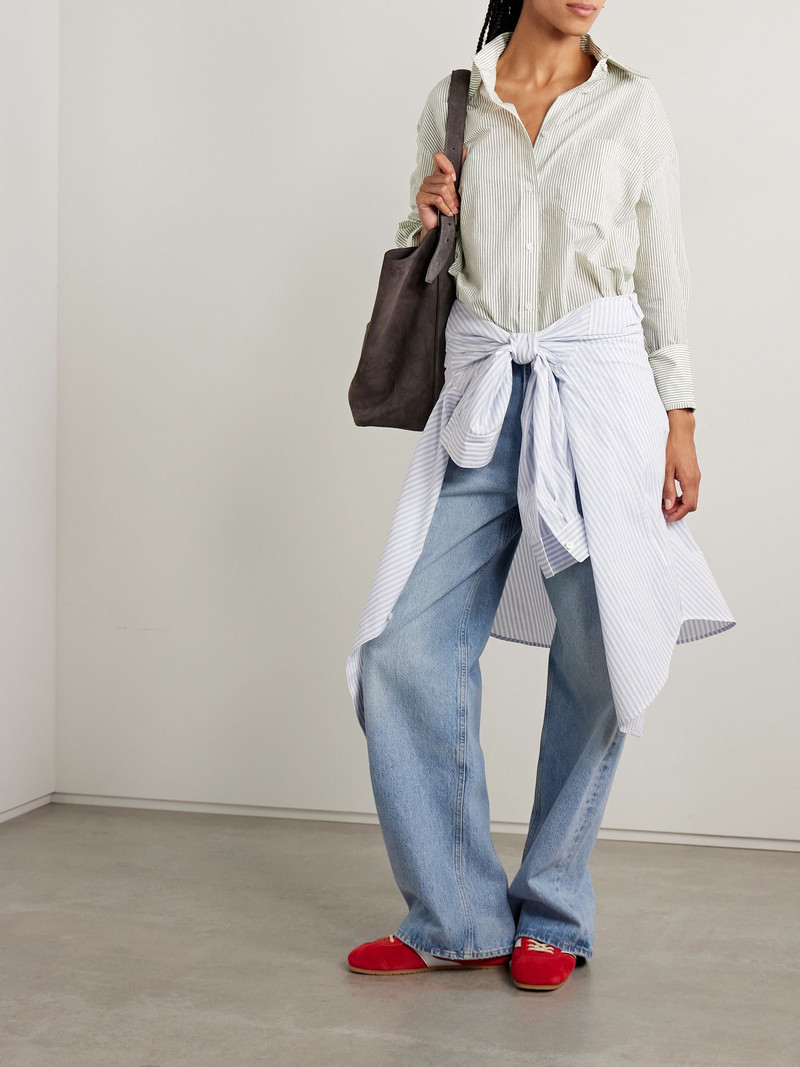 TWP Big Joe oversized striped cotton-blend shirt Ivory outlook