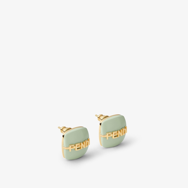 Fendigraphy Earrings Pastel green and gold-colored metal earrings 1