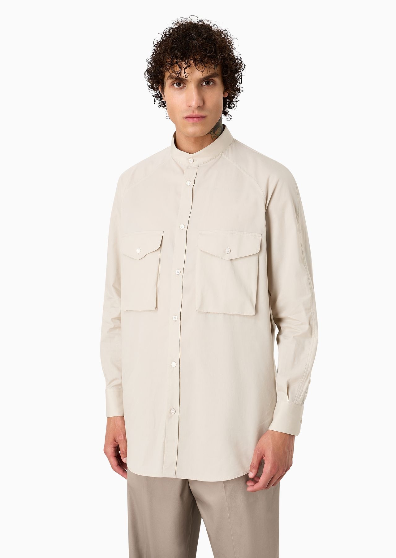 Poplin shirt with guru collar and pockets on the chest - 2