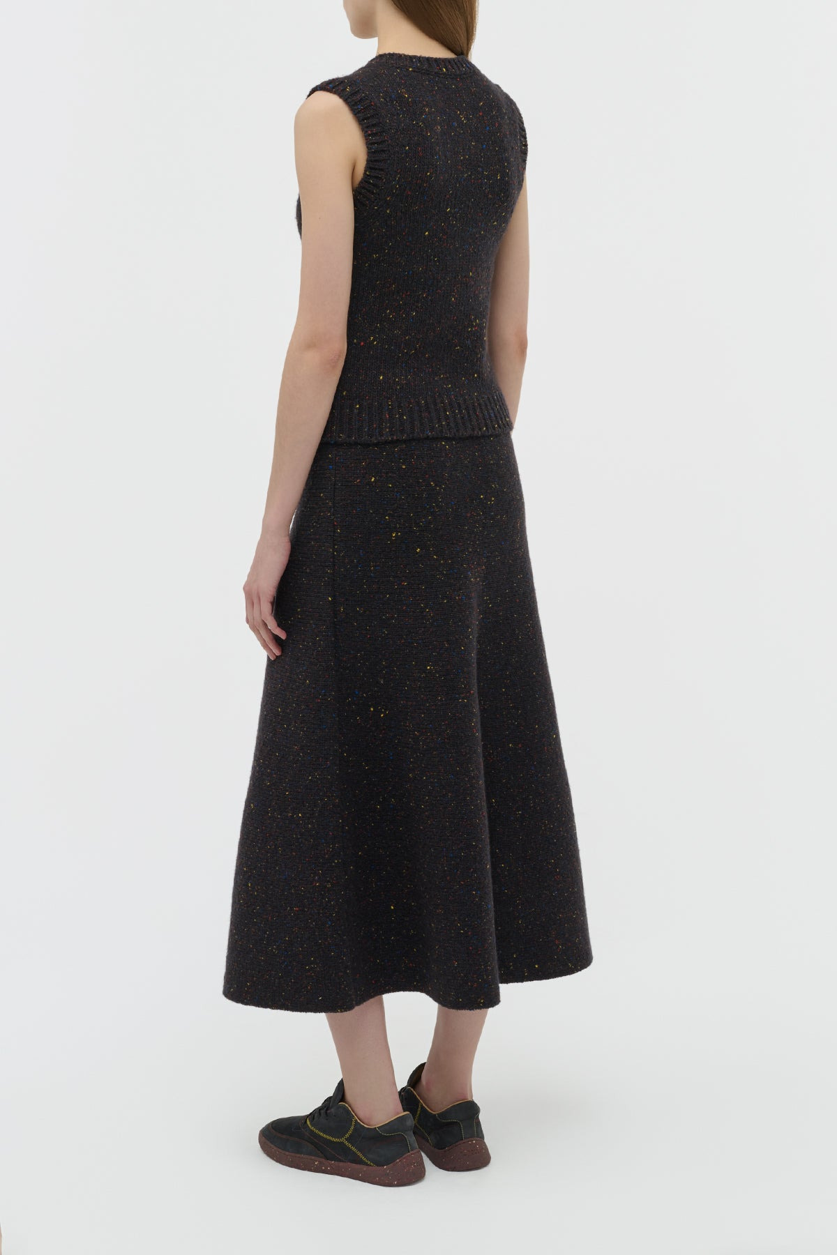 Eden Knit Maxi Skirt in Charcoal Multi Aran Cashmere - 4