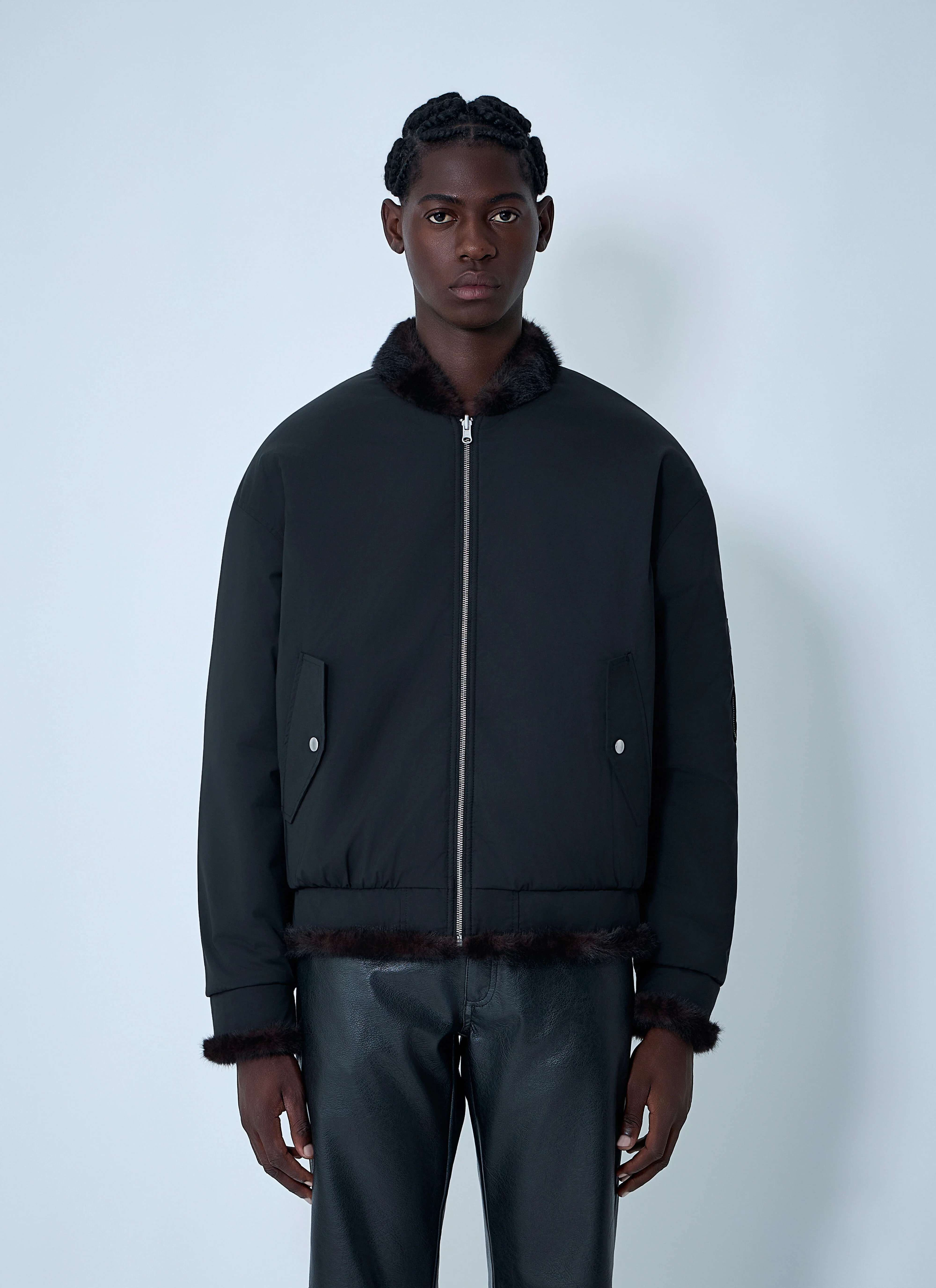 Bomber Jacket With Faux Shearling Trim - 1