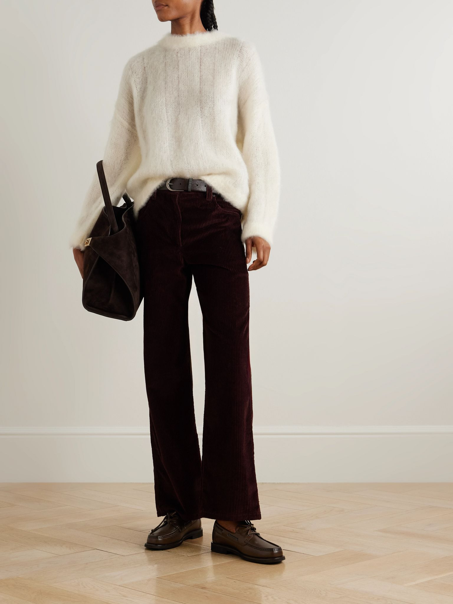 Cotton-corduroy straight-leg pants Burgundy - 2