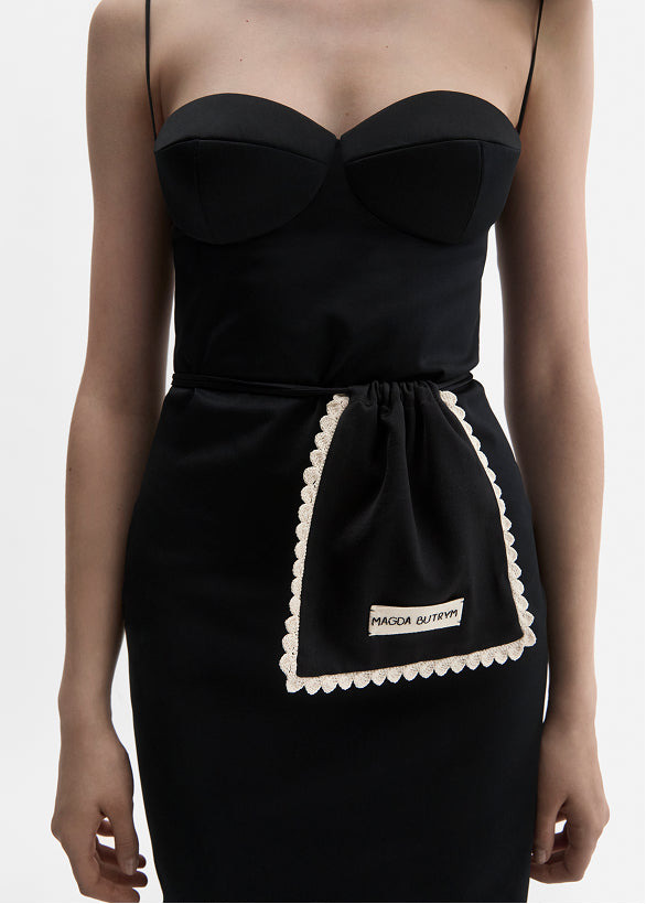 Silk pouch with crochet trim in black - 2