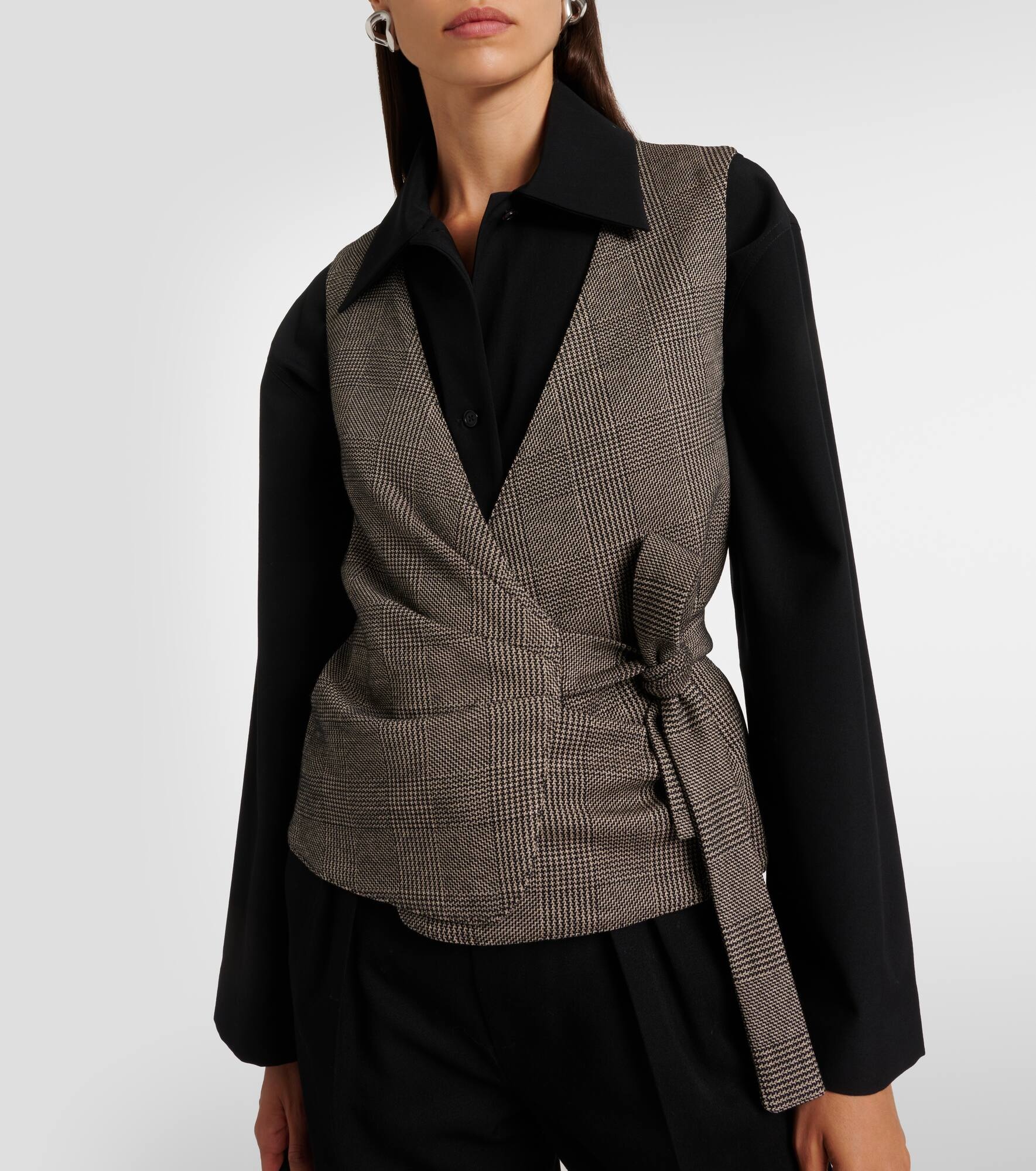Adige houndstooth wool-blend wrap top - 4