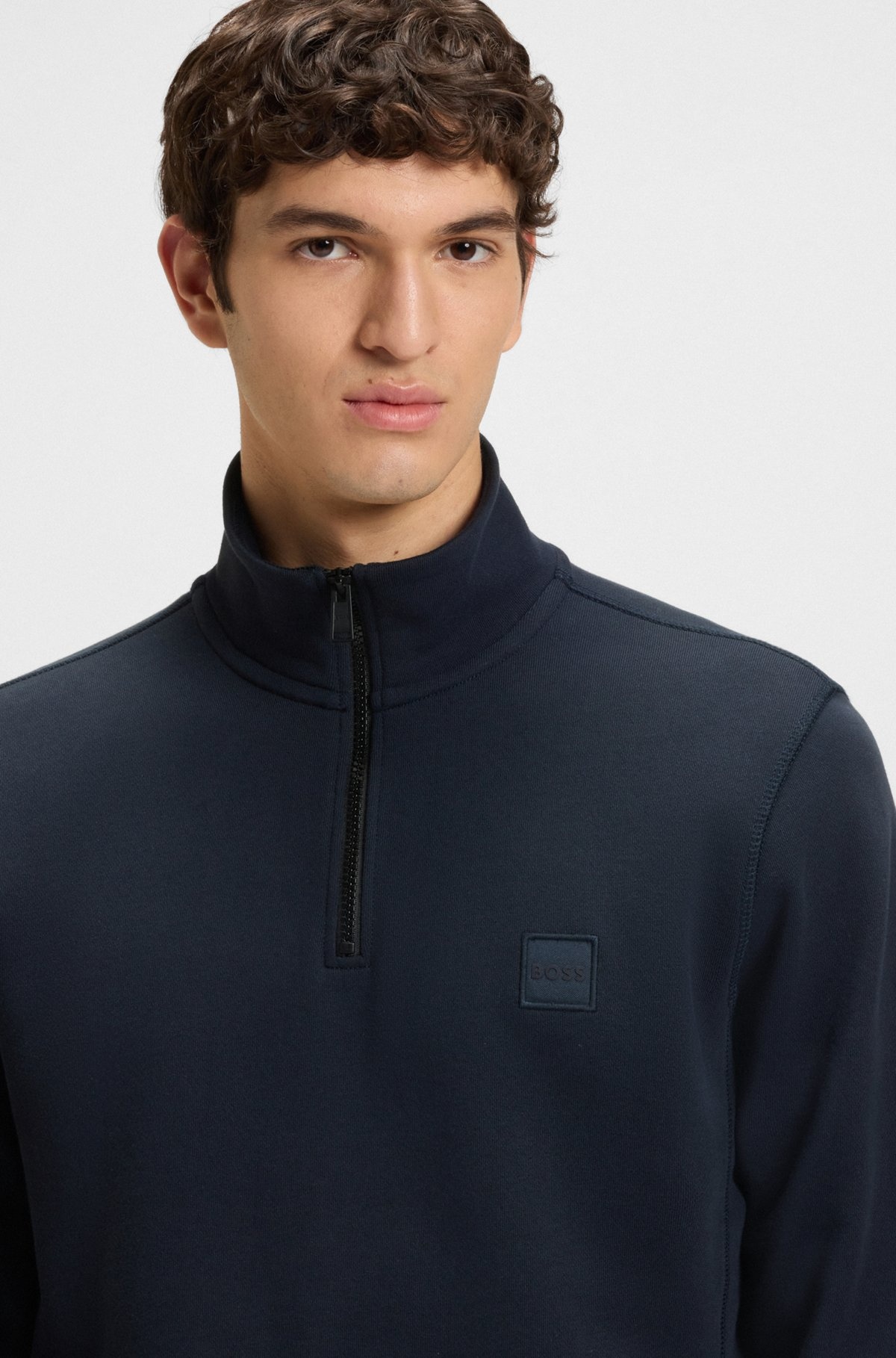 ZIP-NECK SWEATSHIRT IN COTTON TERRY WITH LOGO PATCH - 3