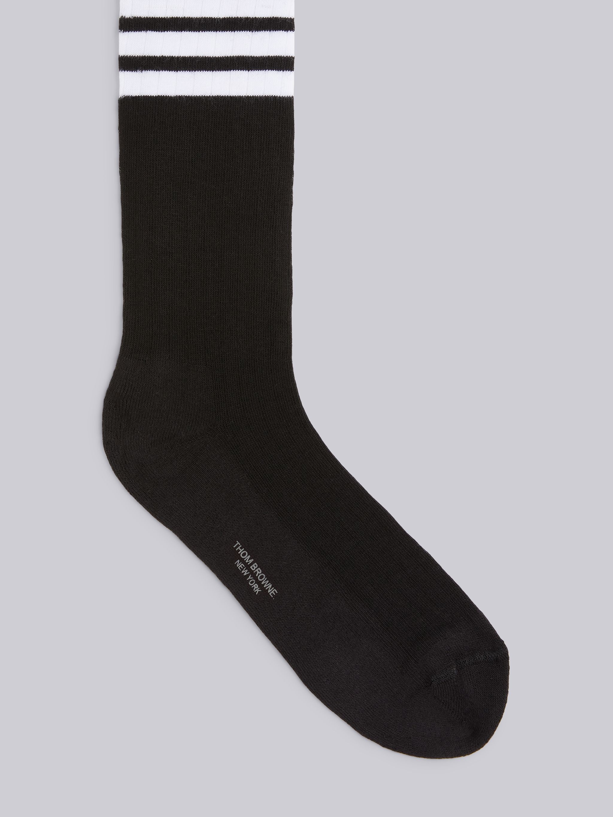 Black Cotton Athletic Mid-calf 4-Bar Socks - 2