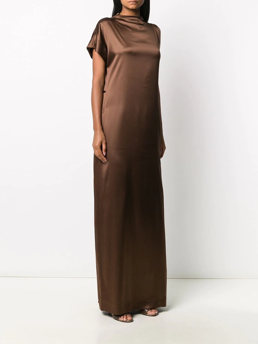 asymmetric sleeve silk gown - 3