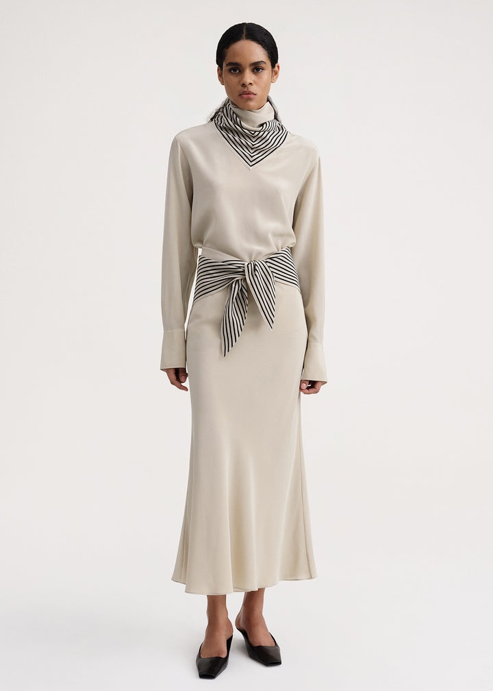 Stripe scarf silk maxi skirt sand - 2