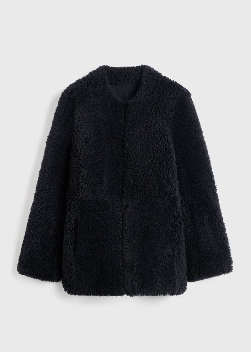 Cinched shearling jacket navy - 1