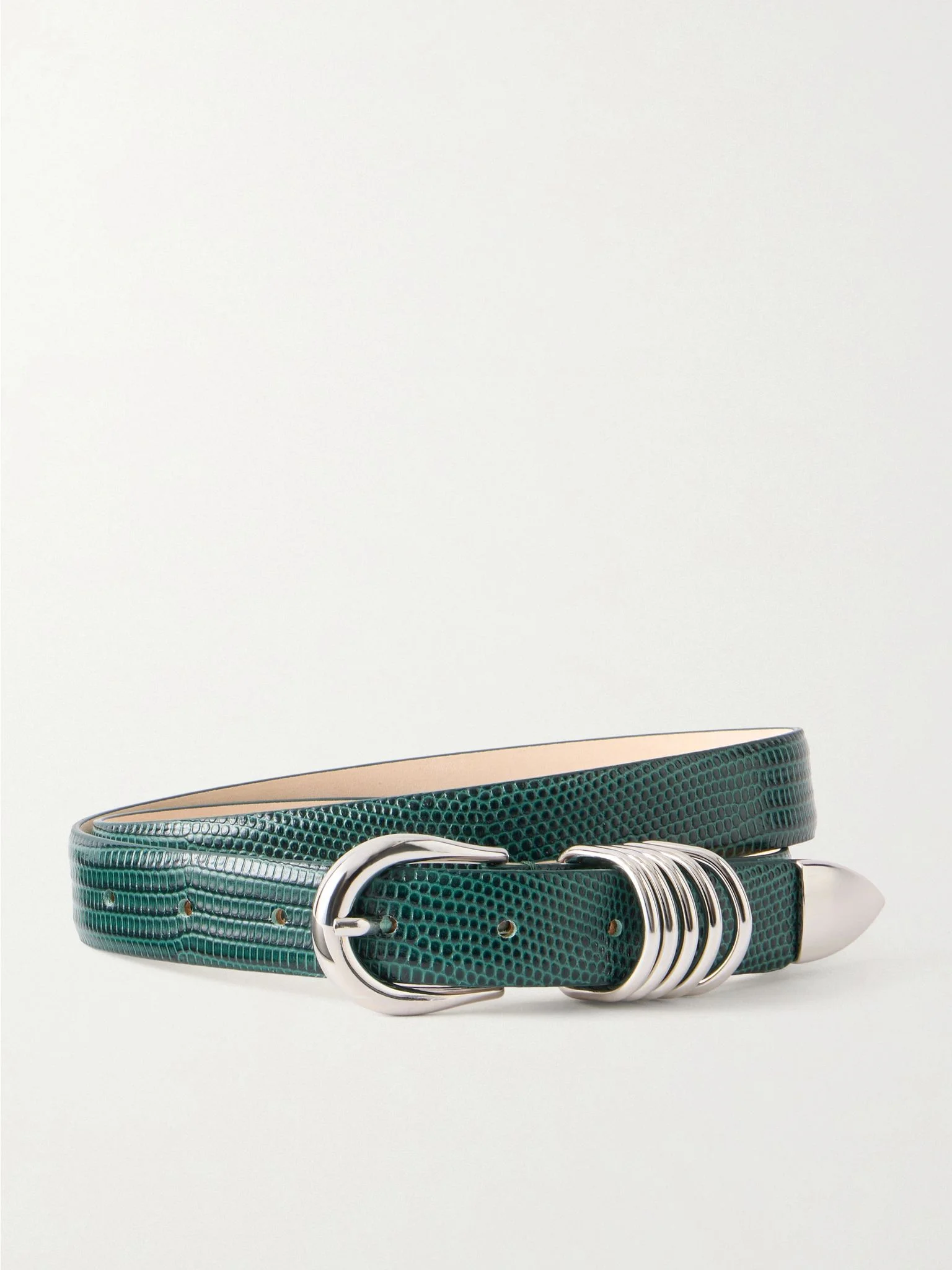 Hollyhock lizard-effect leather belt Army green - 1