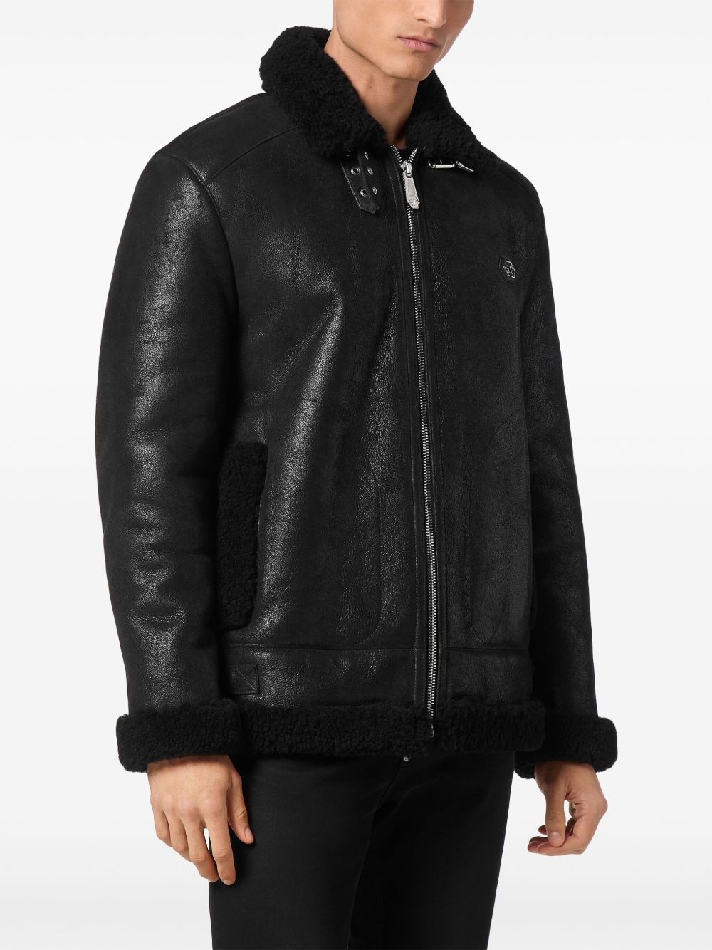 shearling biker jacket - 3