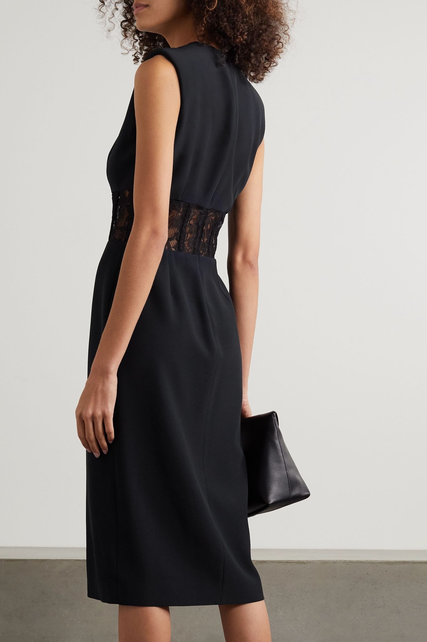 Lace-trimmed crepe midi dress - 3