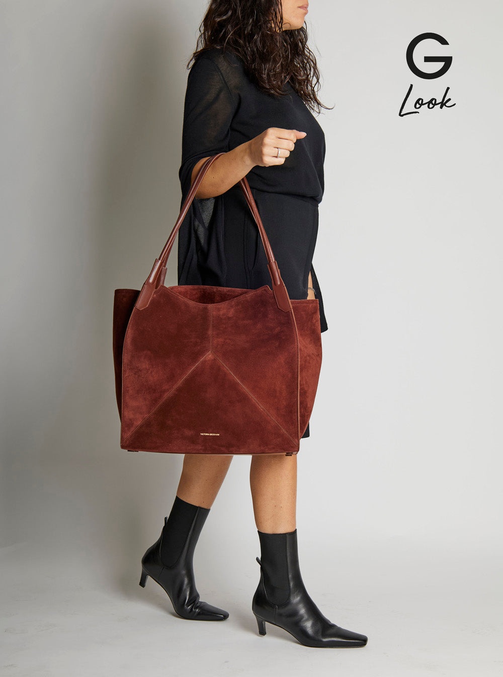 Victoria Beckham Women 'Victoria' Brown Shoulder Bag With Embossed Logo Lettering On The Front And T - 6