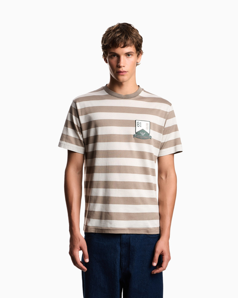 EMPORIO ARMANI EAGLE CLUB STRIPED JERSEY T-SHIRT WITH PATCH outlook