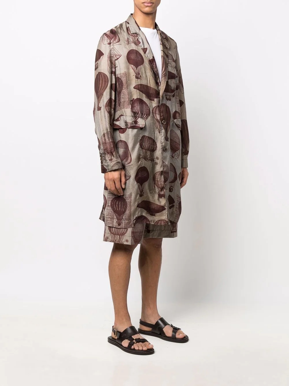 balloon-print longline shirt coat - 3