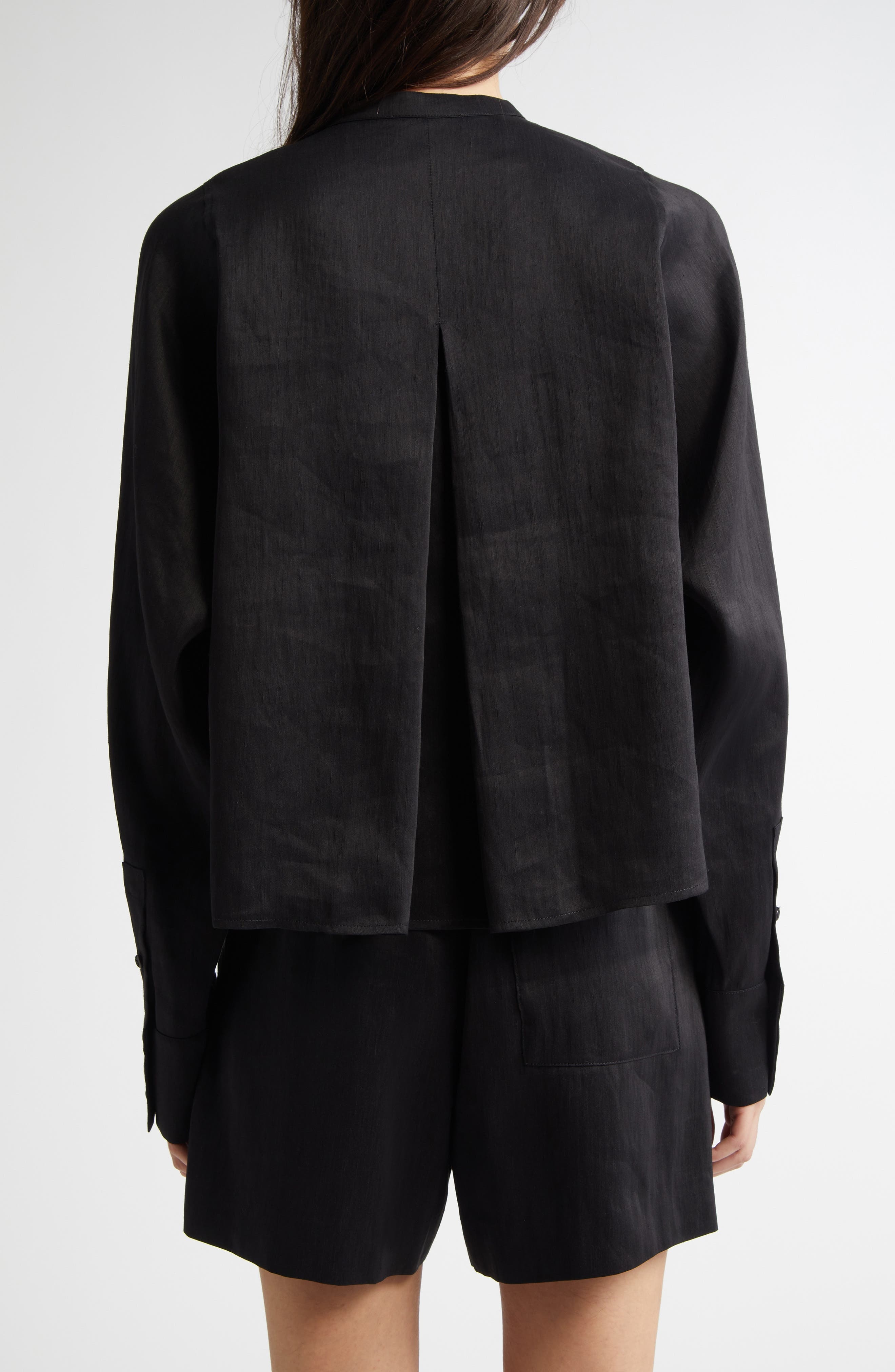 LOULOU DE SAISON Siara Oversize Linen & Silk Blouse in Black at Nordstrom - 3