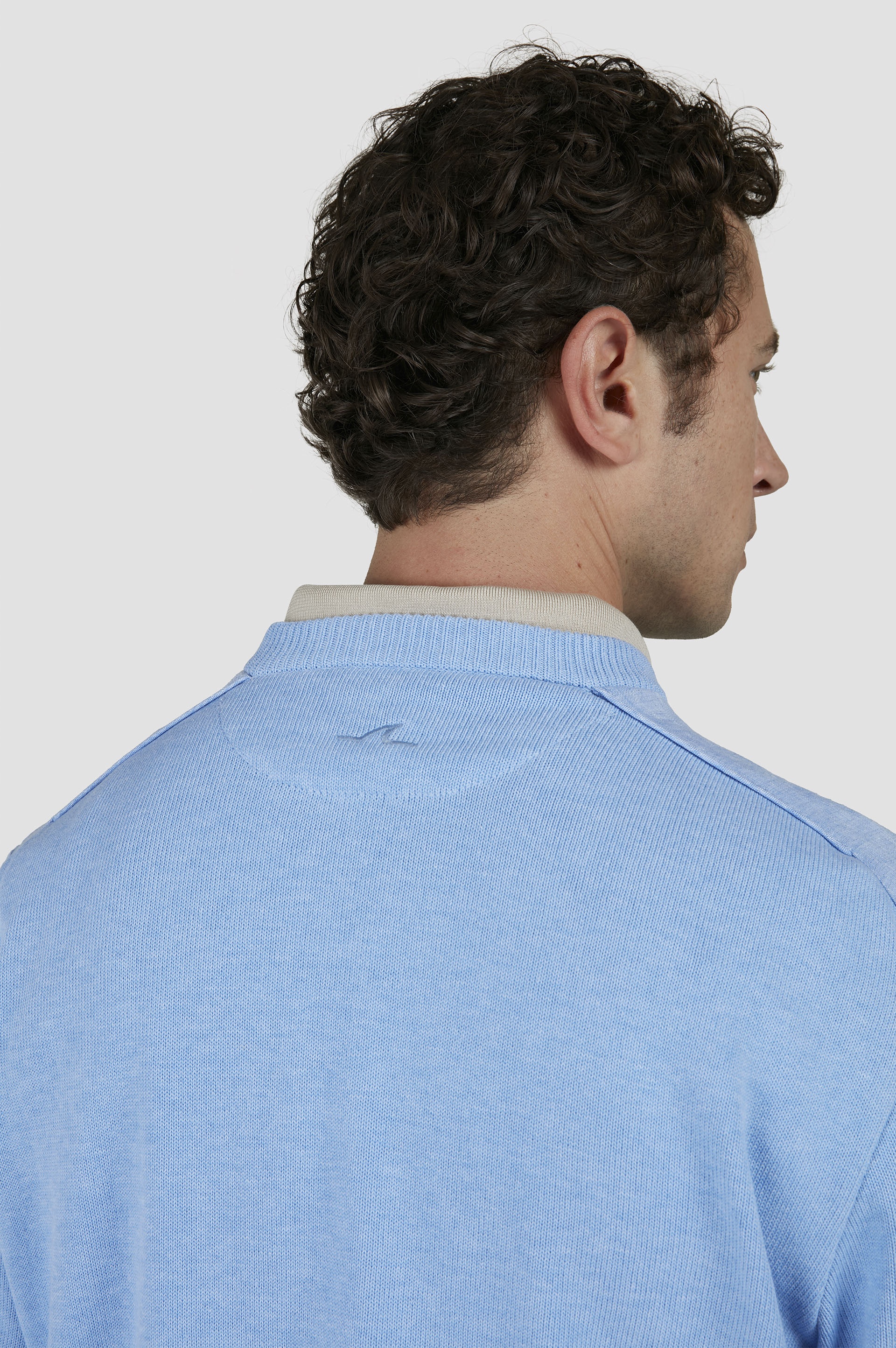 CREW NECK SWEATER IN FRESCO COTTON WITH LINEN DETAILS - 5