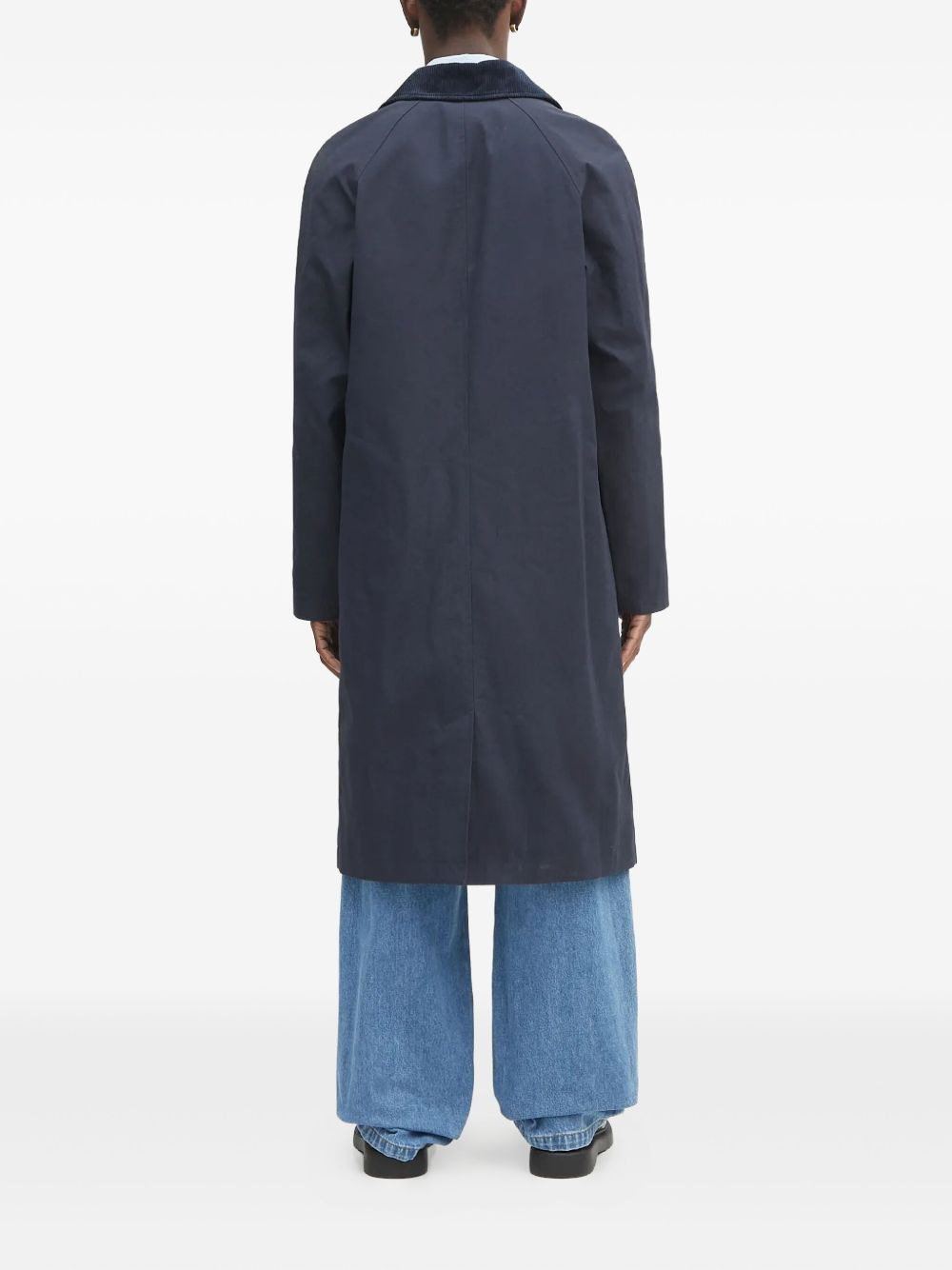corduroy-collar long coat - 3