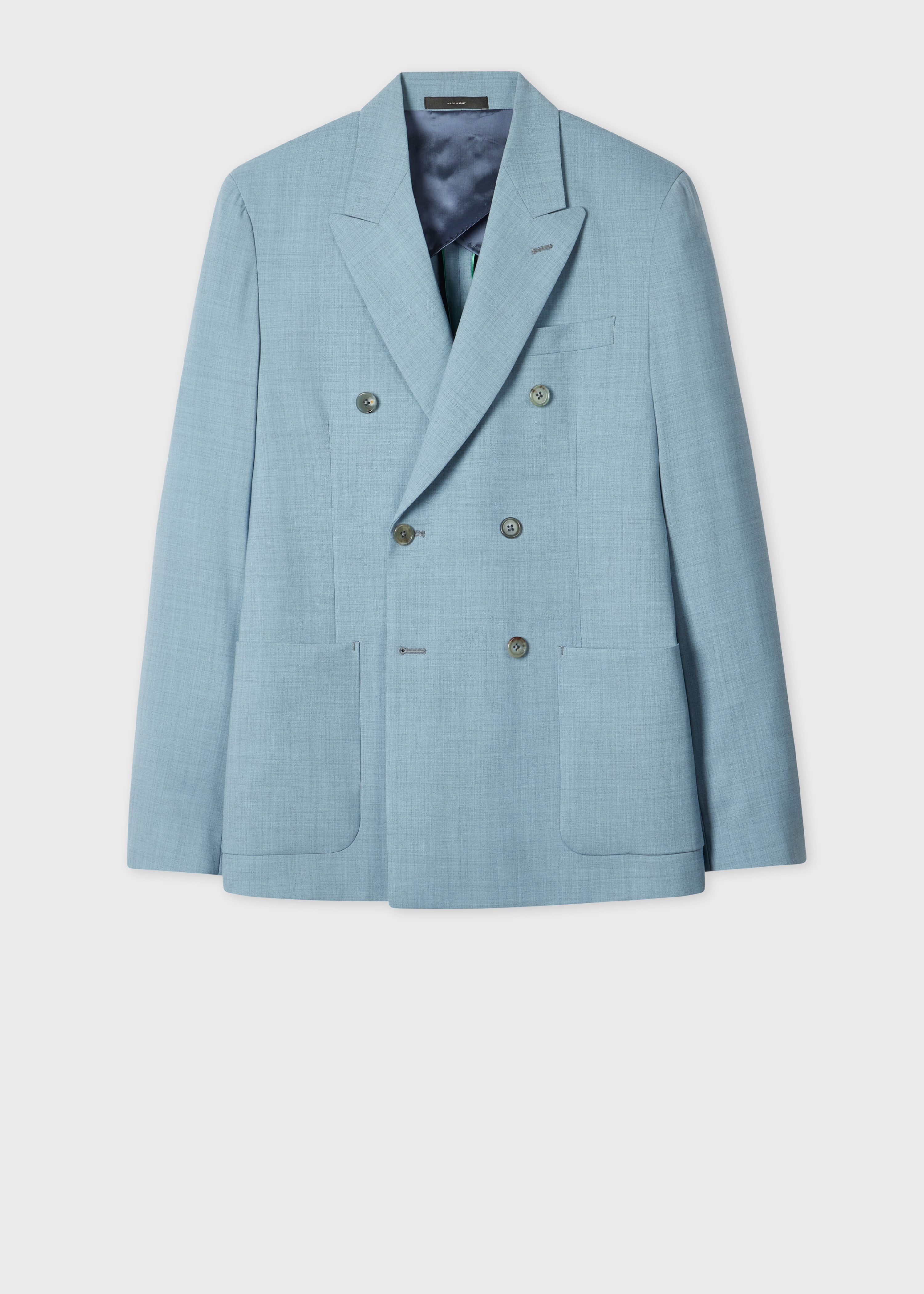 Tailored-Fit Light Blue Overdyed Marl Wool Double-Breasted Blazer - 1