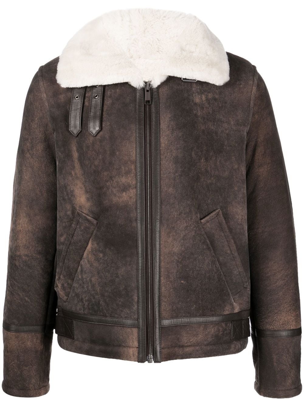 military-style shearling jacket - 1