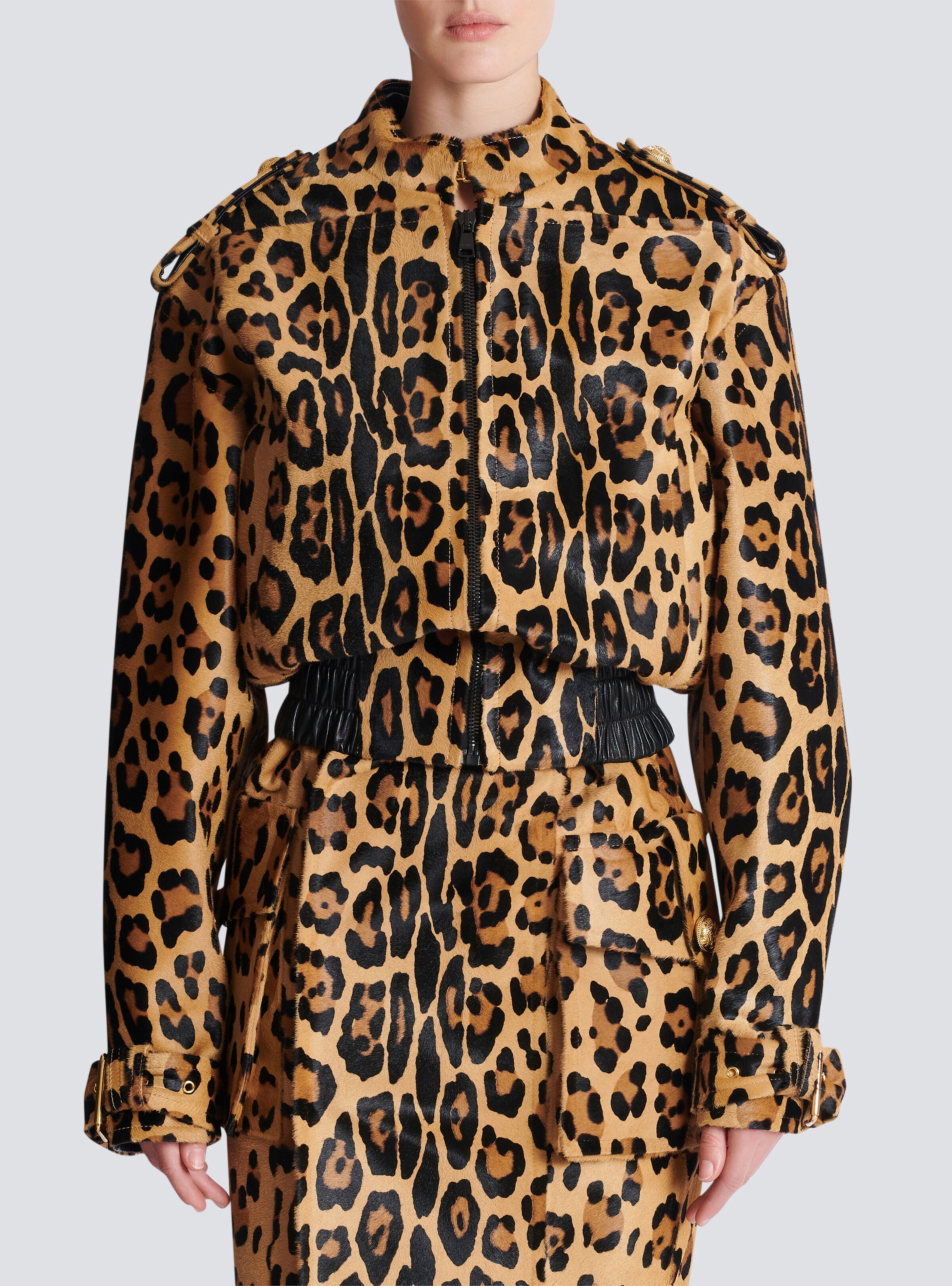 Ponyskin-style leather bomber jacket with leopard pattern - 5
