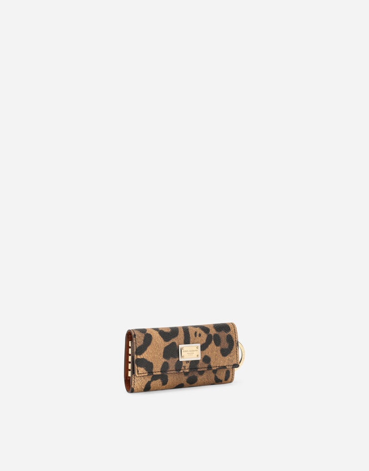 Leopard-print Crespo key chain with branded plate - 2