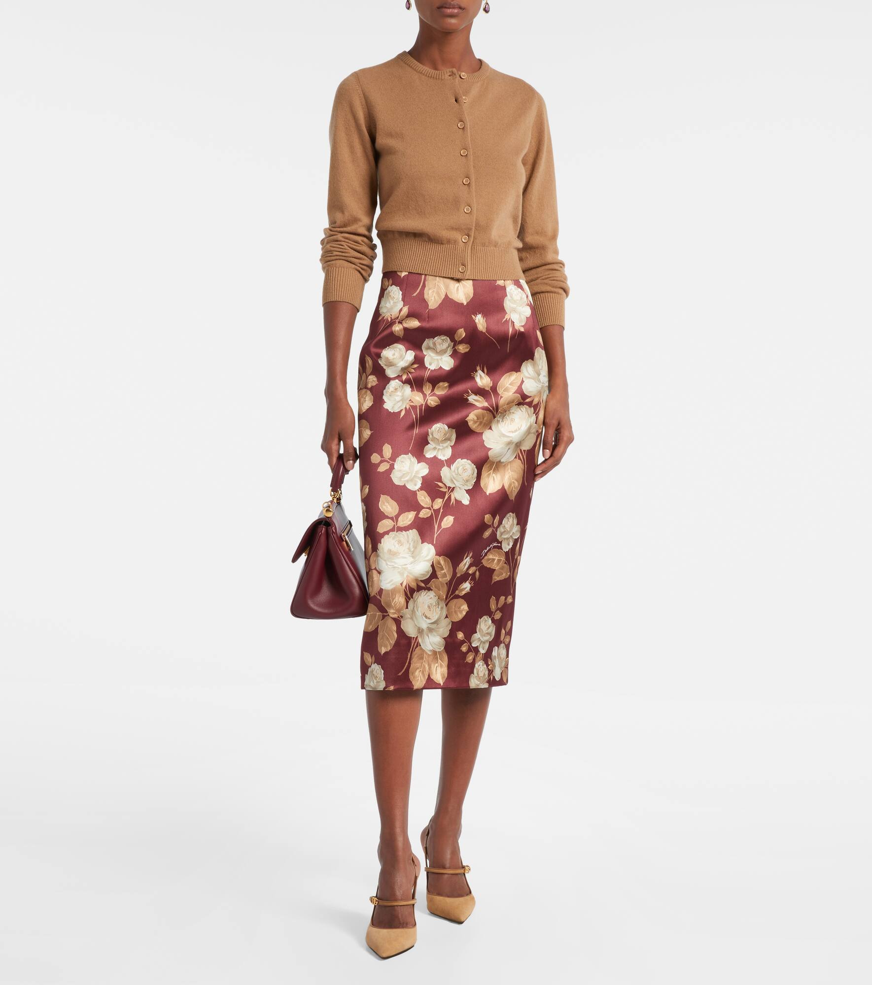 Floral high-rise satin midi skirt - 2