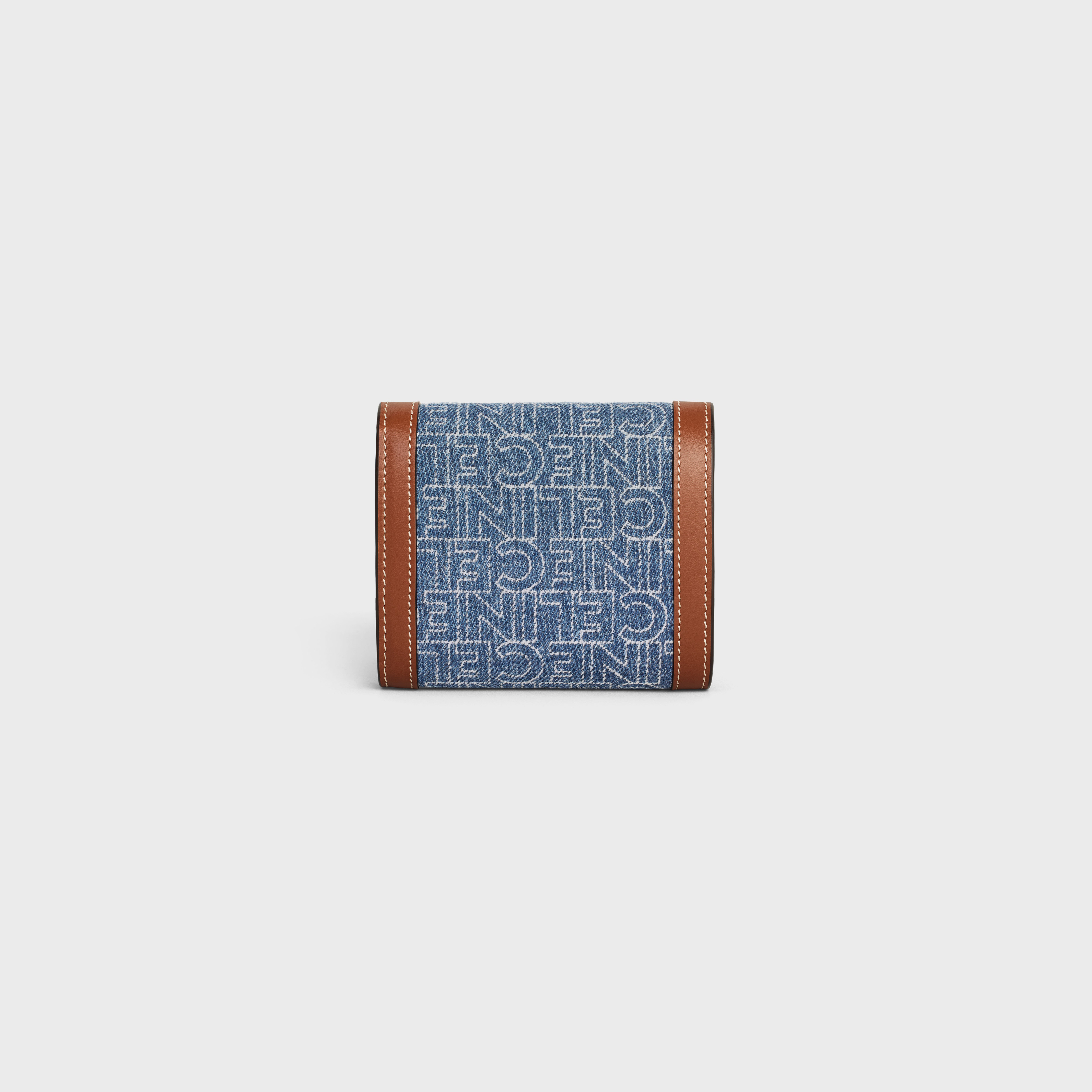 CELINE Small Wallet TRIOMPHE in DENIM WITH CELINE ALL-OVER PRINT 