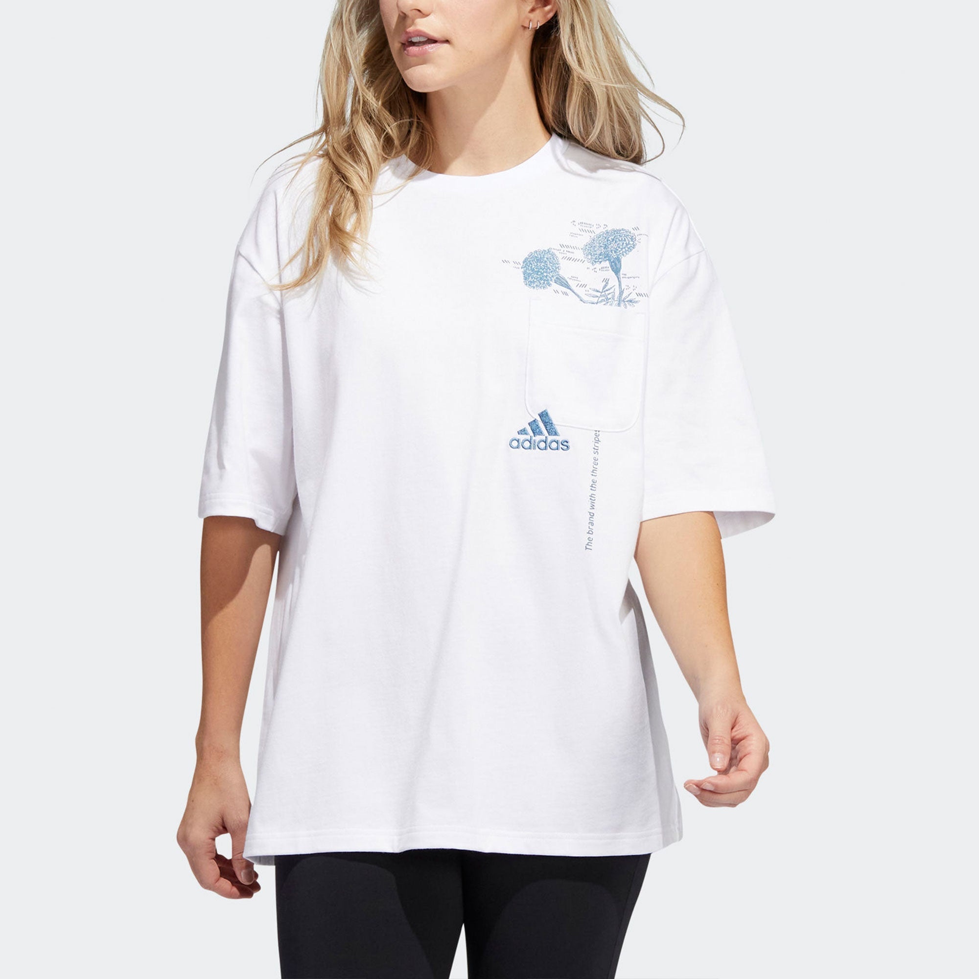 (WMNS) adidas Floral Pocket T-Shirt 'White Blue' H62373 - 2