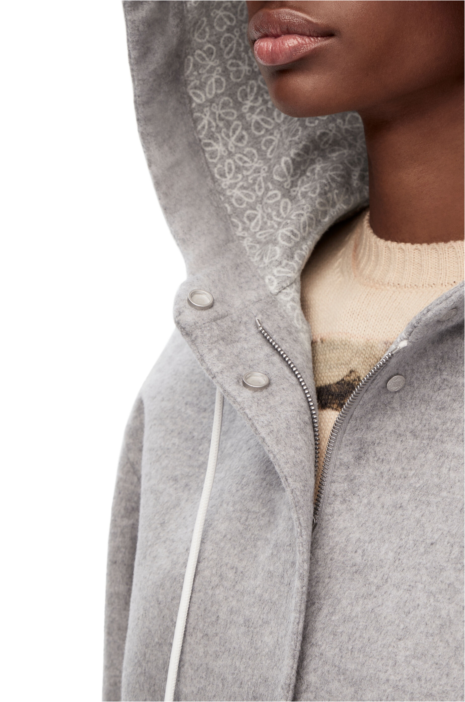 Anagram jacquard hooded jacket in wool - 5