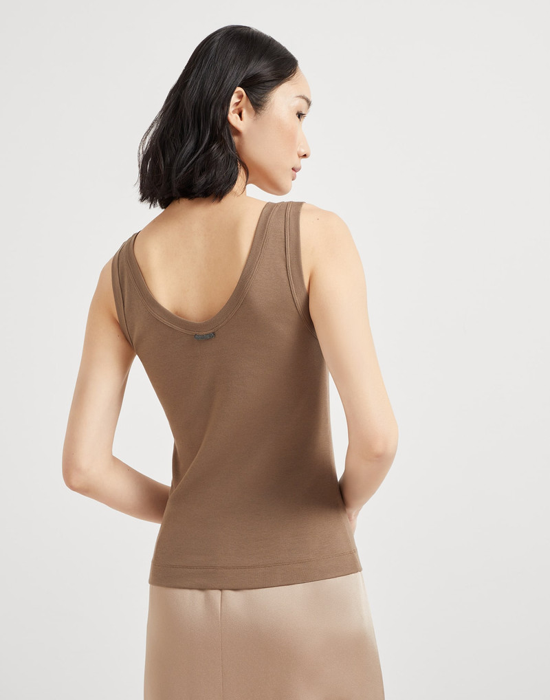 Brunello Cucinelli Stretch cotton ribbed jersey top with monili outlook