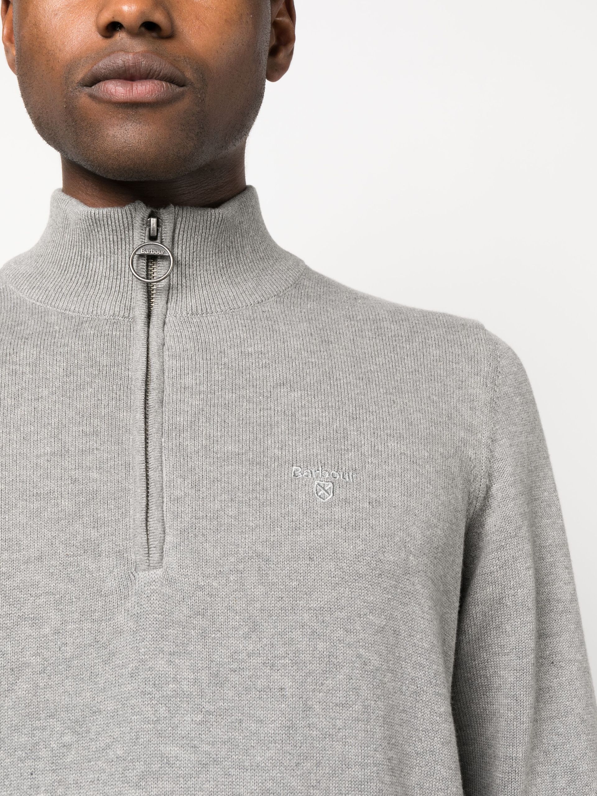 Grey Logo Embroidered Quarter Zip Sweatshirt - 5