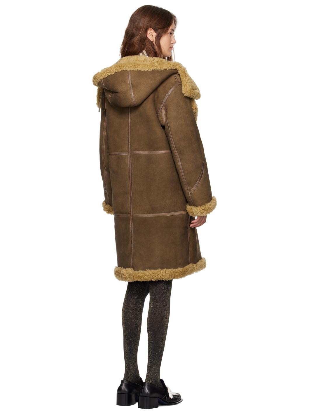 Brown Relaxed-Fit Shearling Coat - 3