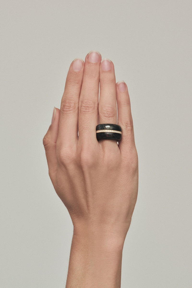 By Pariah Diamond Pebble Cocktail Ring | Moss Agate outlook